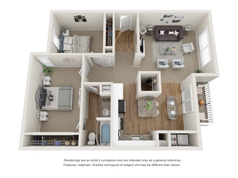 The Sunnyvale floor plan - 2 bedroom 1 bathroom with 1170 square feet